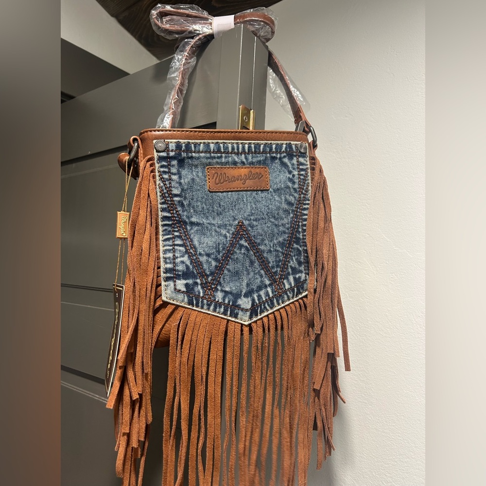NWT Wrangler Denim Purse with Fringe